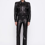 Black Eyelet-Detail Crocodile-Texture Trousers - Black - Souvie