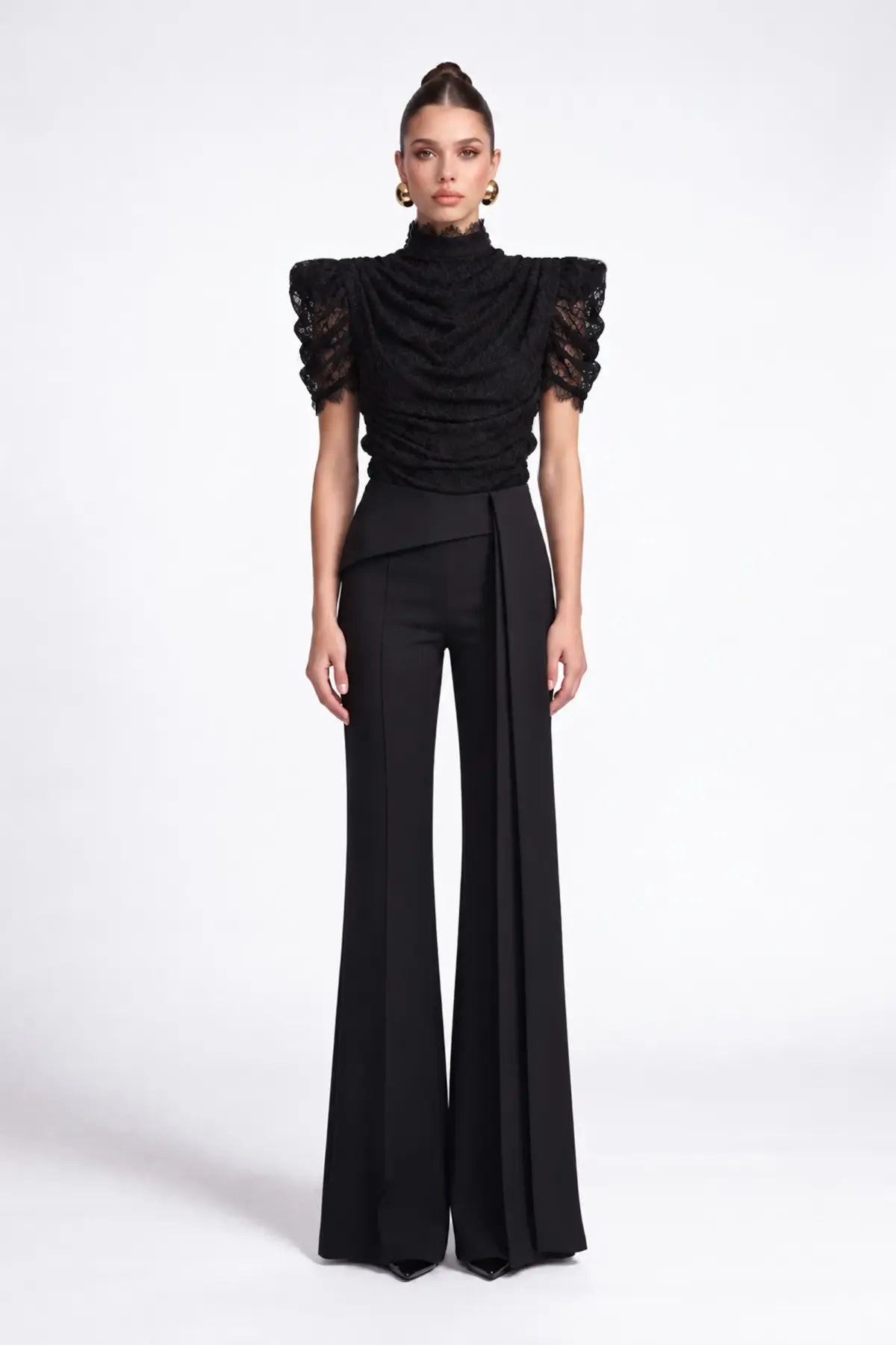 Black Crepe Trousers with Scarf Detail - Black - Souvie