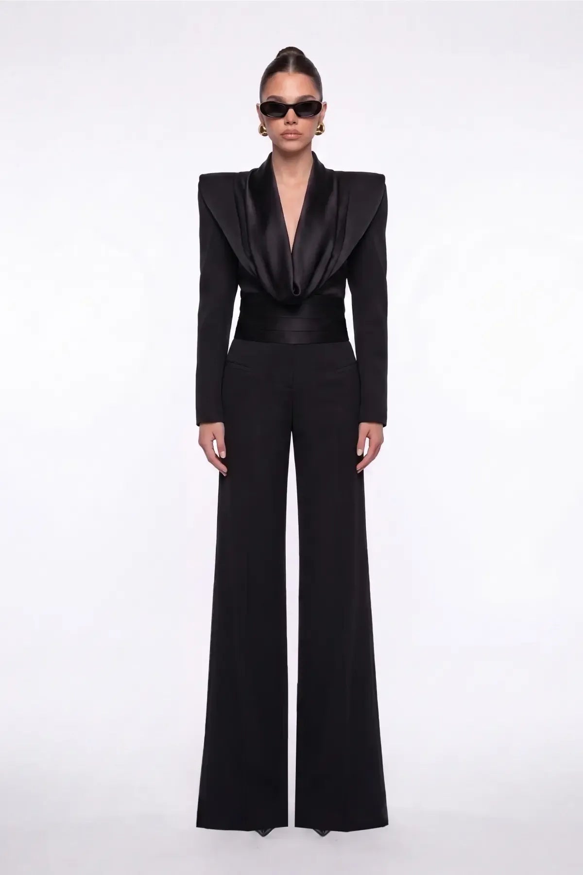 Black Satin Cowl-Neck Top - Black - Souvie