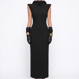 Black Open-Back Crepe Midi Dress - Black - Souvie