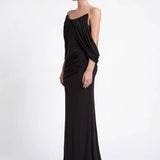 Siyah Straplez Drapeli Jarse Maxi Elbise - Siyah - Souvie