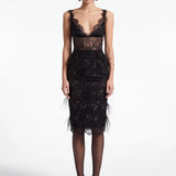 Black Feather-Detail Lace Skirt - Black - Souvie