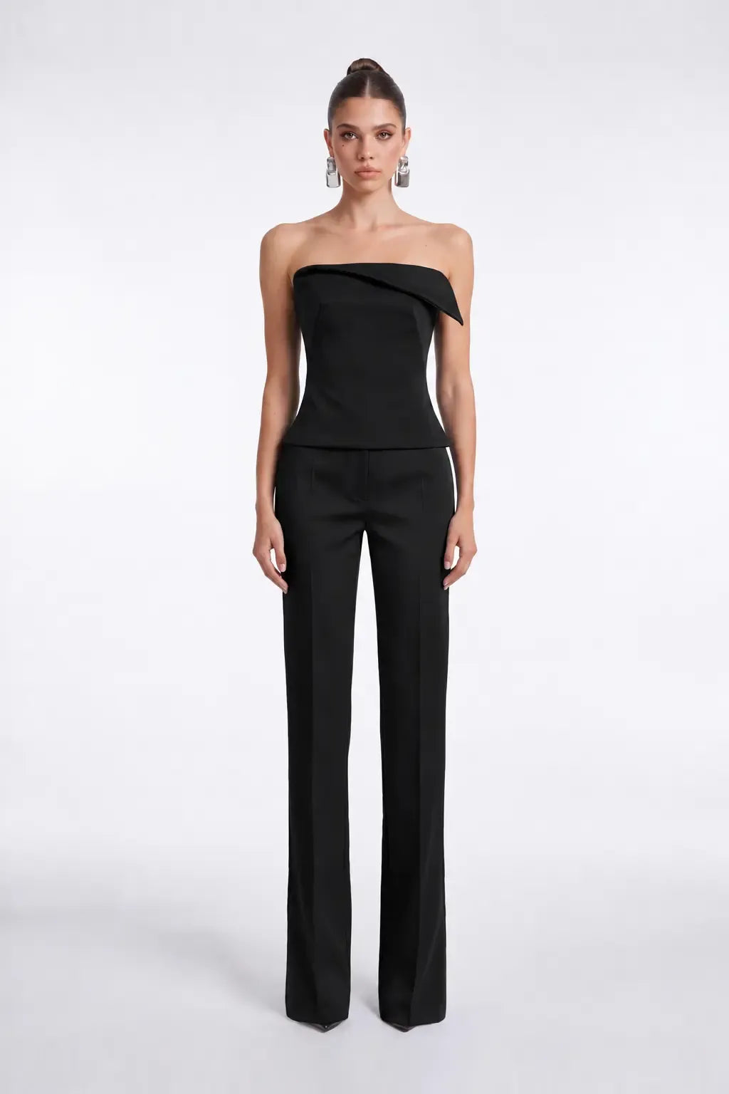 Black Satin Corset with Collar Detail - Black - Souvie