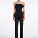 Black Satin Corset with Collar Detail - Black - Souvie