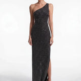 Black One-Shoulder Open-Back Maxi Dress with Stone Embellishment - Black - Souvie