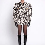 Zebra-Print Faux-Fur Mini Skirt - Black - Souvie