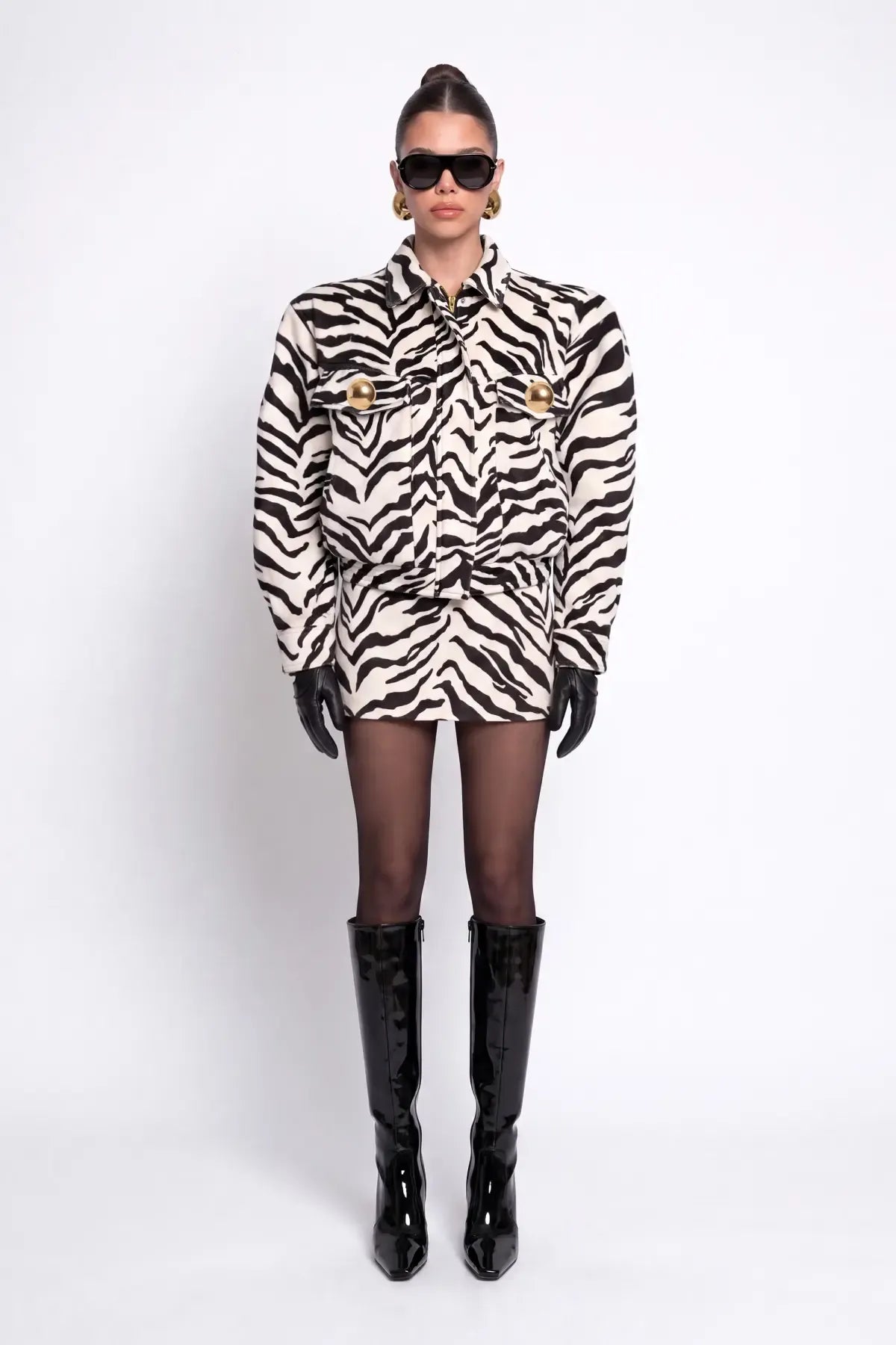 Zebra-Print Faux-Fur Mini Skirt - Black - Souvie